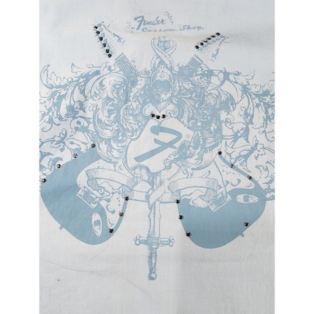 Fender Custom Shop Da‎ Vinci Shirt Large Blue Studded Bowling Guitar Y2K Grunge